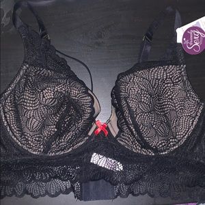 Sexy black lace plunge bra
